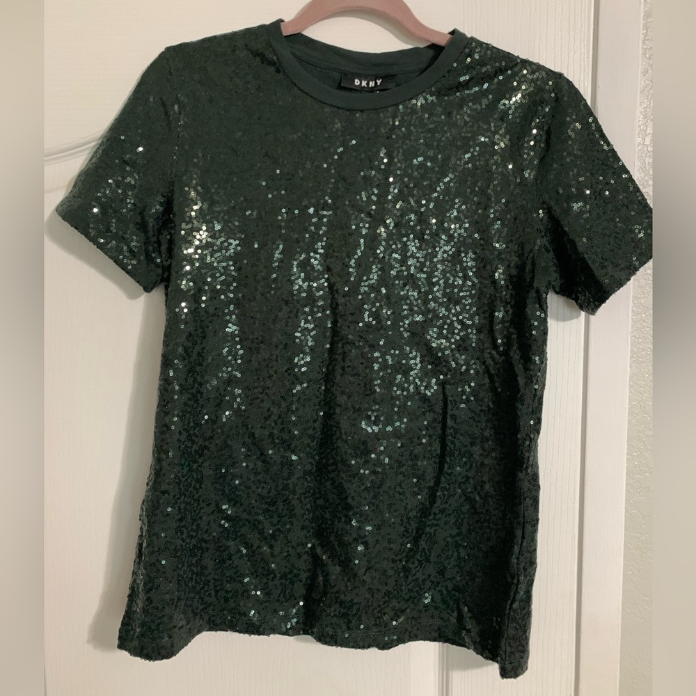 DKNY Green Sequin Short Sleeve Tee